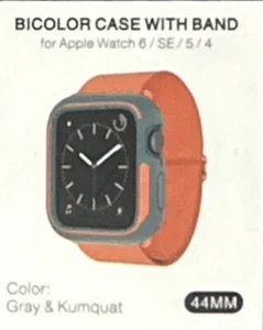 Dwukolorowa obudowa zegarka Apple i pasek szary / kumkwat 44mm pasuje do SE,4,5,6,7 - Zdjęcie 1 z 8