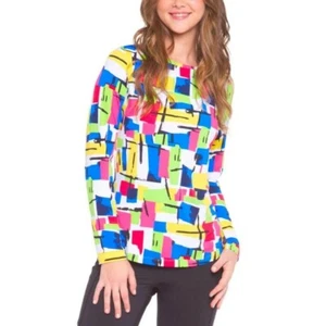 IBKUL Top Plus Size XXL Crew Neck Long Sleeve Mondrian Golf Tennis Pickleball - Picture 1 of 1