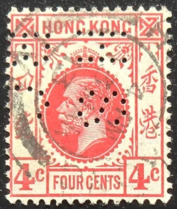 Hongkong SG #93, 4 Cent Stückelung - Perfin - Briefmarke - Bild 1 von 3