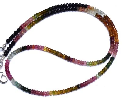 Natural Gem Multicolor Tourmaline 3MM Size Faceted Rondelle Beads Necklace 17.5" - Image 1 of 4