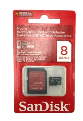 SanDisk microSDHC 8GB Class 4 Card w/ Adapter - SDSDQM-008G-B35SA - RETAIL - Image 1 of 2
