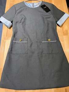 Saint Laurent Gray w/ Blue Trim Short Sleeved Mini Dress - Women's Sz M - Picture 1 of 16