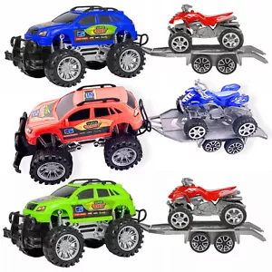 Monster Trucks ATV Off-Road Friction Toys with Trailer – Pull Back Playset - Picture 1 of 11