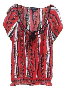 STYLE & CO. RUST MULTI POLYESTER GEOMETRIC CAP SLEEVE CASUAL TOP 1X 18 NEW - Picture 1 of 3