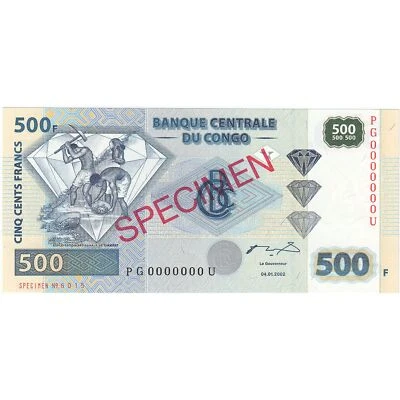 [#247381] Banknote, Congo Democratic Republic, 500 Francs, 2002, 04.01.2002, KM: - Image 1 of 2