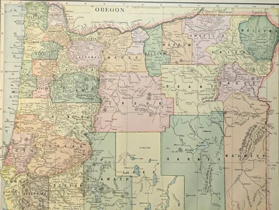 Mapa del estado de Oregón 1903 litografía a color 11 1/4" x 14 1/2" EE. UU. Foto 1 de 4