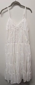Crinkle Gauzy Cotton Milkmaid Midi Dress Small Sundress Hippie Boho Fairy Beach - Picture 1 of 7