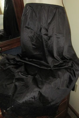 vtg SLIPERFECTION BLACK NYLON 31" MAXI 3" LACE half slip SISSY plus size 26W - Image 1 of 3