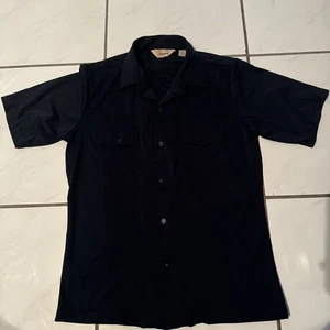 VTG Polo Shirt Dark Blue MOD Style Button Chest Pockets Kingsport Mens L 21x28 - Picture 1 of 11