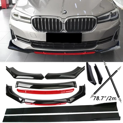For BMW 525i 530i Front Bumper Lip Chin Splitter Spoiler Side Skirt Black Red Foto 1 de 4
