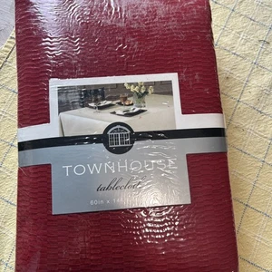 Townhouse Red Textured Tablecloth – 60” x 144” Oblong – Cotton Blend - Picture 1 of 5