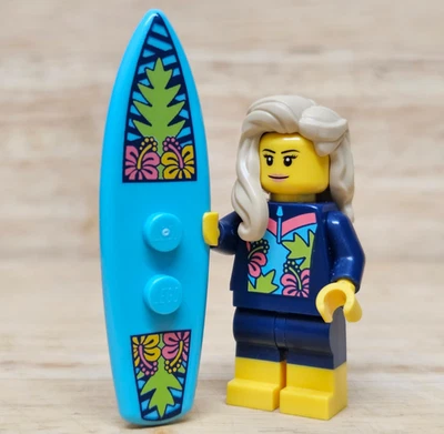 LEGO BAM Summer Surfer Minifigure with Surfboard - Exclusive Parts - Brand New