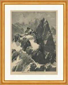 Riffelwandspitzen und Zugspitze Zeno Diemer Gebirge Holzstich E 22435 Gerahmt - Bild 1 von 1