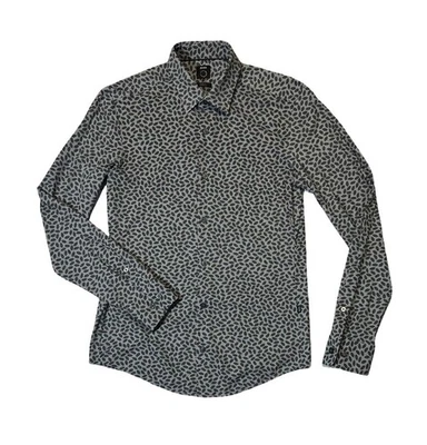 Hugo boss mens S Small gray floral pattern slim fit stretch button up shirt EUC - Image 1 of 4