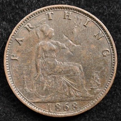 Great Britain 1 Farthing 1868, Coin, Die Crack Error Obv, Inv#F044 - Image 1 of 2