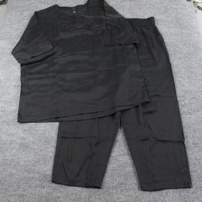 Lahgo Lunya Pajama Set Mens 2XL Black 100% Silk Henley Shirt Pants Lounge - Image 1 of 4