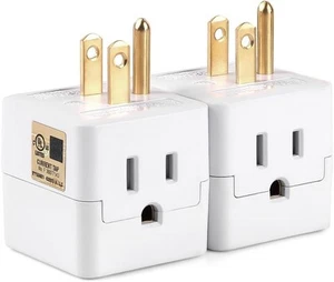 3 Steckdosen Wandadapter Würfel Wasserhahn, UL-gelistet 3 Zinken geerdeter Stecker 2er Pack, weiß  - Bild 1 von 8