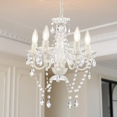 ASHOP LIGHT Small Crystal Chandelier Ceiling Lights White Fixture 4-Light For Dining Room