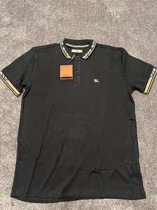 Burberry Brit Polo Shirt Men 2XL Black Pique Cotton Embroidered Logo Twin Tipped - Picture 1 of 13