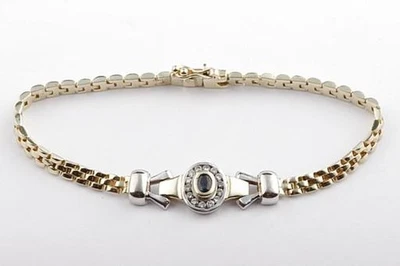 Bracelet 585 14K Bicolour Yellow Gold White Sapphire Diamonds 17,5 CM Noble! # Foto 1 de 4