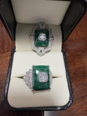 Malachite Ring And Pendant Set With Cubic Stones Size 7 - Image 1 of 4