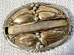 Vintage  Navajo Sterling & Gold-Filled  W Leaves Belt Buckle Signed K For Repair - Picture 1 of 13
