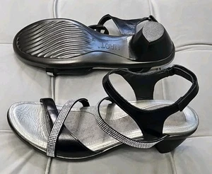 NAOT Hero Black Leather Strappy Block Heels Slingback Sandals Womens Shoes 39 9 - Picture 1 of 18