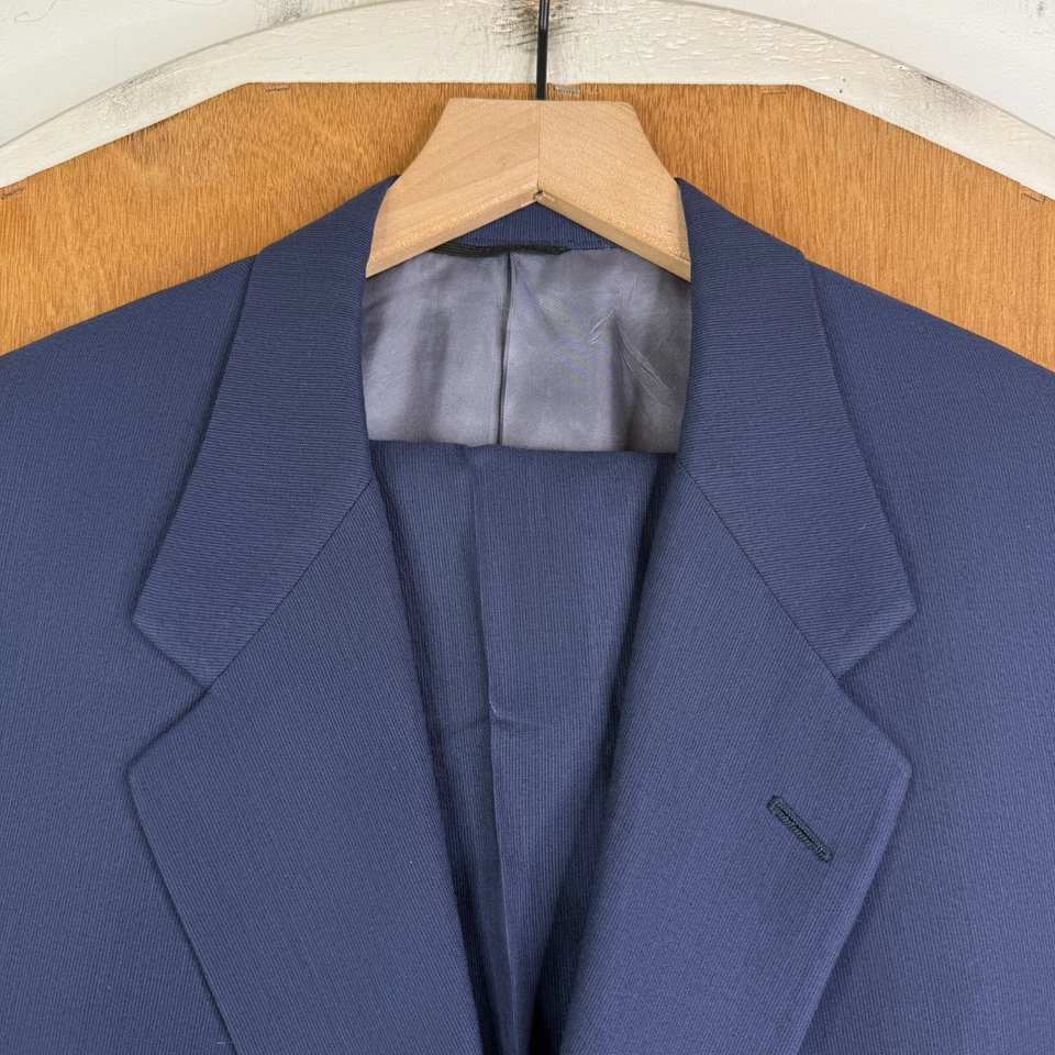 Traje Tom James Para Hombre 44L Azul Marino 2 Botones Holanda Lana Jerez Lona Pantalón 40x30 Foto 1 de 4