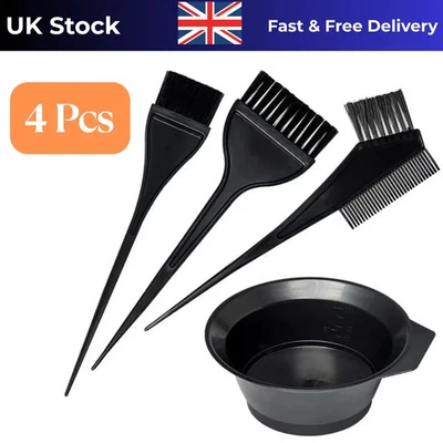 4Pcs Hair Dye Brush Set with Mixing Bowl Tint Comb Kit for Salon or Home Use.