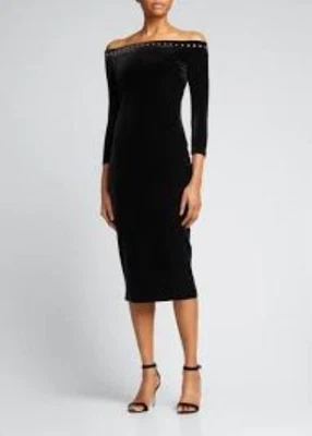 Women's Chiara Boni Rhinestone-Embellished Off-Shoulder Velvet Dress Size 44 - Image 1 of 4