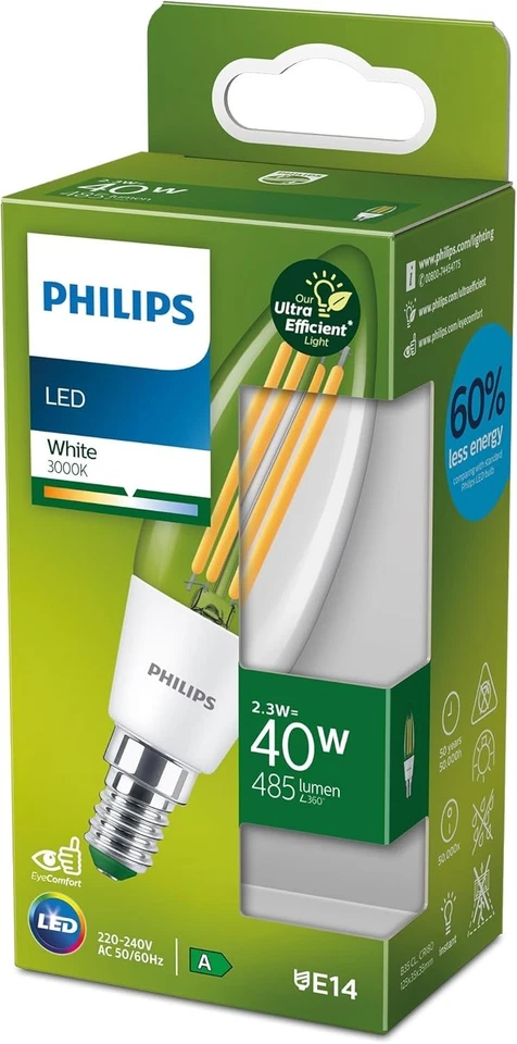 575253 PHILIPS DimmableLED B35 E14 2700K LED Filament Clear CANDLE - Image 1 of 1