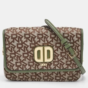 DKNY Beige/Green Canvas and Leather Delphine Crossbody Bag - Picture 1 of 10