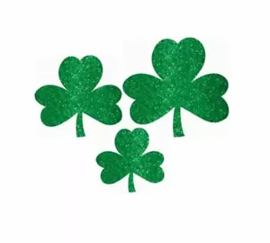 St Patricks Day Shamrock Glitter Cut Out Decorations 10pk - Irish Party Supplies - Picture 1 of 1