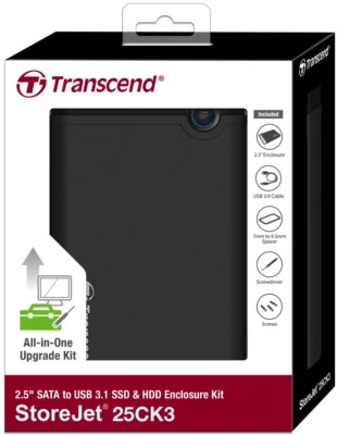 Transcend Leergehäuse SSD HDD Festplatte Gehäuse Storejet 2,5 Zoll USB 3.1 grau - Bild 1 von 3