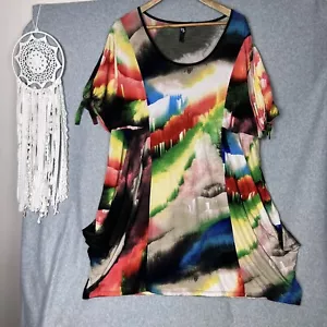 TS Taking Shape Tunic Top Plus Size L 20 Multicoloured Draped Short Sleeve - Picture 1 of 10
