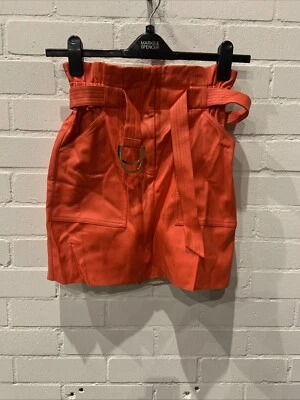 Women’s River Island Red Faux Leather Paper bag Belted Pencil Skirt Size 8  - Image 1 of 4
