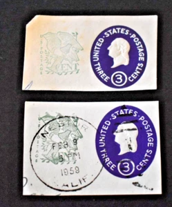 2 - 1958 - U.S. Envelope Cuts Sc# U539 3 Cent Washington - Used - Picture 1 of 2