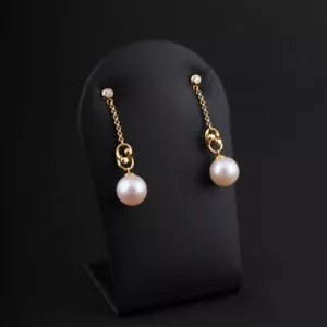 Pendientes de oro Georg Jensen # 1513B mágicos. Diamantes/perlas. 18 Ct. R. Overgaard - Imagen 1 de 5