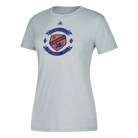 FC Cincinnati MLS Adidas Women's "Best Crest" Team Logo Grey Climalite T-Shirt Cover