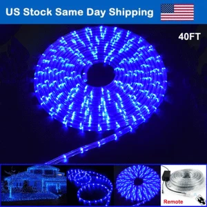 40FT LED Rope Strip Lights Flexible Lights Hanukkah Outdoor Decor w/ Remote Blue - Picture 1 of 11