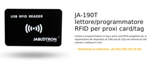 Lettore Programmatore RFID Card/Tag Jablotron JA190T - Foto 1 di 4