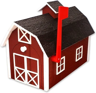 AmishToyBox.com Wooden Mailbox, Dutch Barn Style, Post-Mount - Image 1 of 4