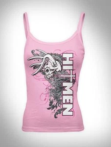 HITMEN HUNTRESS LADIES TANK TOP CAMO HUNTING SKULL ANTLERS TRIBAL DEER PINK - Picture 1 of 1