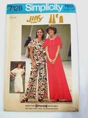 Simplicity 7128 Sewing Pattern Jiffy Knit Dress & Top With Pants Size 10 1970s - Image 1 of 3