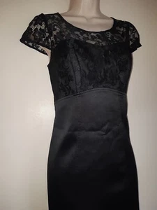 BASLER Satin Lace Shift Pencil Gothic Party Black Dress UK 10 EU 38 USA 6 - Picture 1 of 17