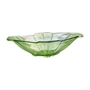 SOWERBY Vintage Art Deco Green Clear Glass Oval Fruit Bowl 1920's/30's - Picture 1 of 16