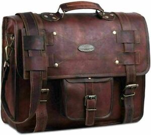 LARGE Vintage Goat Leather Briefcase Men's Satchel Messenger 18" Laptop Bag NEW