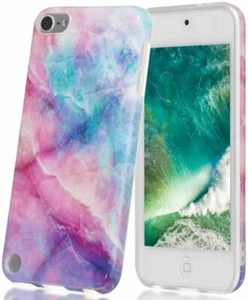 iPod Touch 5ª 6ª 7ª Generación - FUNDA DE GOMA DURA ROSA PÚRPURA ACUARELA MÁRMOL - Imagen 1 de 6