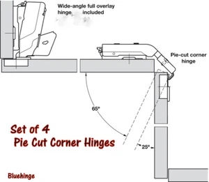 Pie Cut Corner Hinges Set Kitchen Concealed Corner Cabinet Bi Fold Doors/Lids - Picture 1 of 4