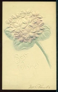 Heavily Embossed BEST WISHES Hand Tinted Violets Vintage Postcard - Picture 1 of 1